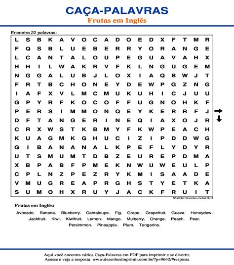 Caça Palavras das Frutas em Inglês para imprimir Desenhos Imprimir