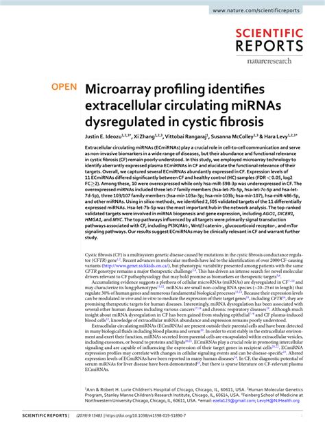 PDF Microarray Profiling Identifies Extracellular Circulating MiRNAs