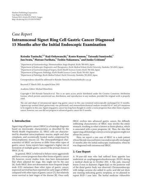 Pdf Intramucosal Signet Ring Cell Gastric Cancer Diagnosed 15 Months