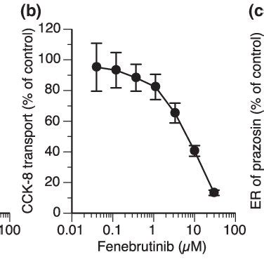 In vitro inhibition of transporter function by fenebrutinib. (a ...