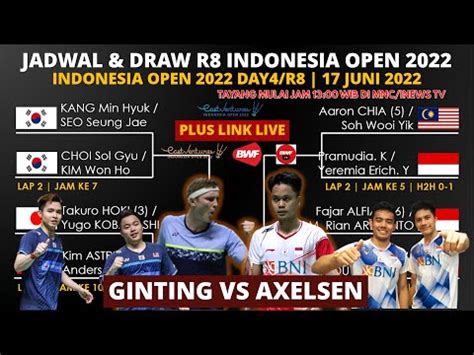 Jadwal Indonesia Open 2022 Day4 Hari Ini Ginting Vs Axelsen Jadwal