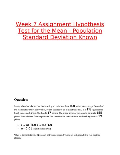 Hypothesis Testing Examples | Exams Nursing | Docsity