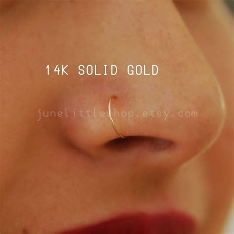 Nose Ring 14k Gold Nose Hoop Solid Gold Nose Ring Hoop 24 Etsy