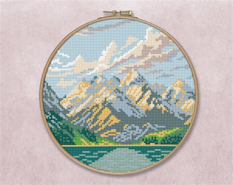 Sunset Cross Stitch Pattern PDF Modern Nature Mountains Etsy