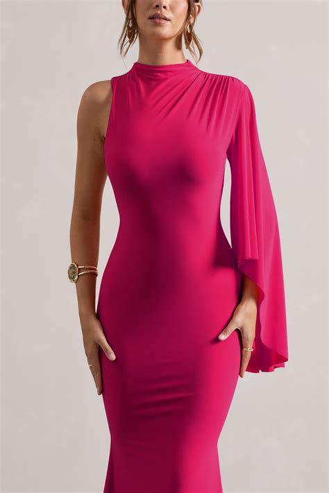 Samaya Pink High Neck Cape Sleeve Maxi Dress Club L London Uk