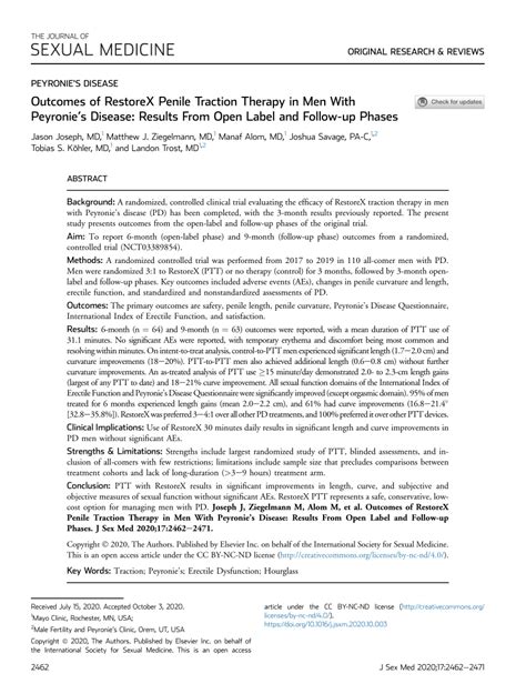 Pdf Outcomes Of Restorex Penile Traction Therapy In Men With Peyronies Disease Results From