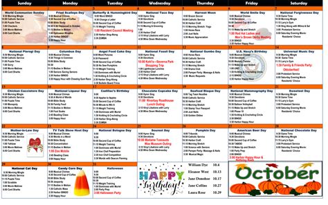 October 2017 Activity Calendar Annapolitan Assisted Living