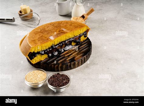 Martabak Manis Or Terang Bulan Is Indonesian Sweet Pancake With Yellow