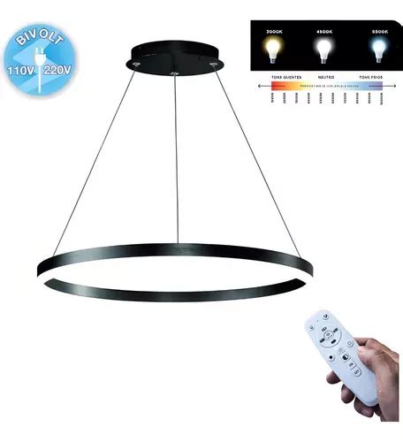 Lustre Led Pendente Anéis 1 Arco Moderno Bivolt 80cm Cor Preto Frete