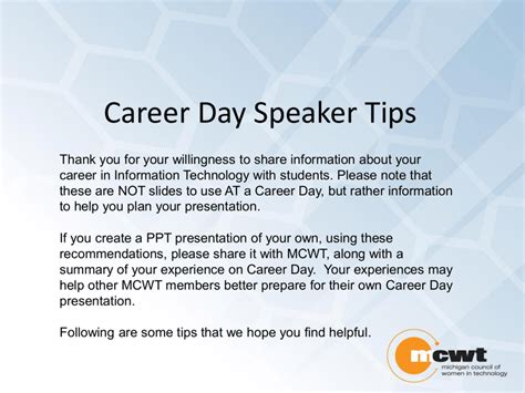 Career Day Speaker Tips