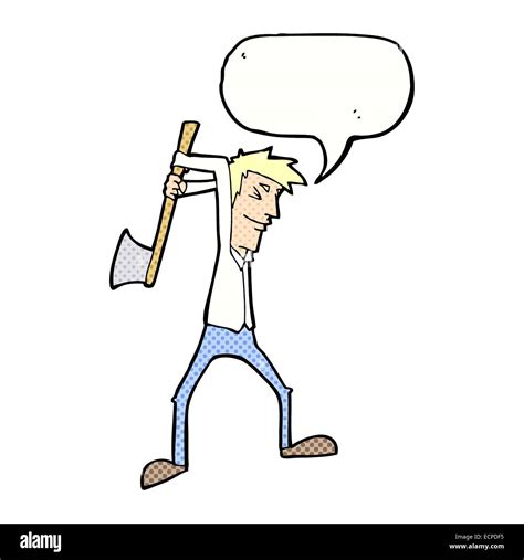 Cartoon Man Swinging Axe With Speech Bubble Stock Vector Image And Art