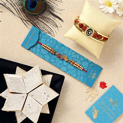 Om Bracelet Red Peacock Rakhis With Kaju Katli Singapore Gift Om