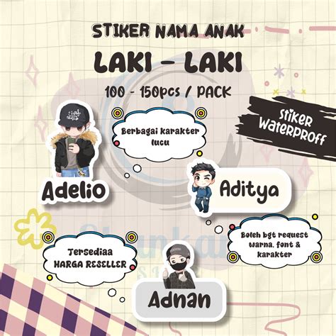 jual  pcs stiker nama tema laki laki stiker nama anak