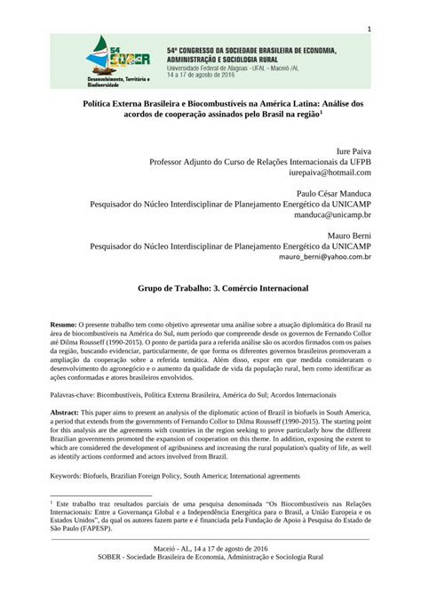 Pdf Pol Tica Externa Brasileira E Biocombust Veis Na Am Rica