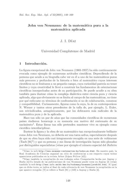 Pdf John Von Neumann De La Matematica Pura A La Matematica