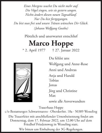 Traueranzeigen Von Marco Hoppe Wirtrauern