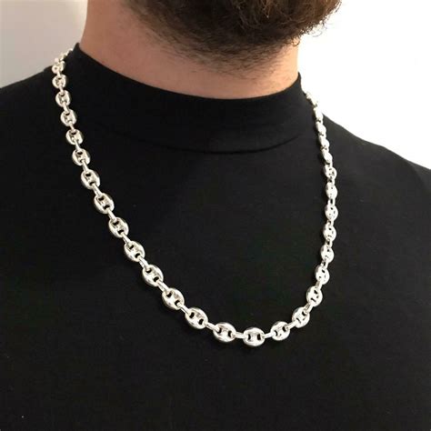 Mens Mariner Hollow Puffed Link Chain Necklace 925 Silver Sterling 8mm ...