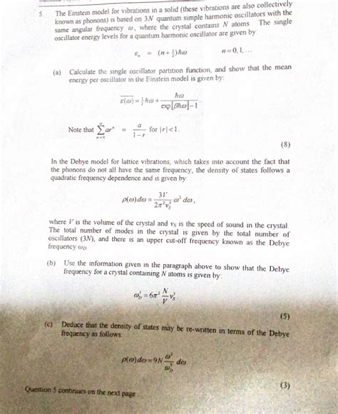 Solved The Einstein Model For Vibrations In A Solid These Chegg