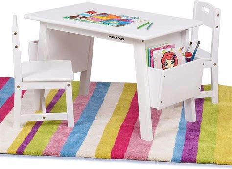 KRAND Kids Solid Wood Table and 2 Chair Set with Built-in Storage Cases ...