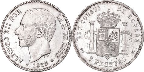 Spanien 5 Pesetas 1885 Madrid Münze Alfonso XII Madrid SS Silber