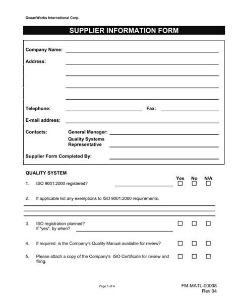 SUPPLIER INFORMATION FORM OceanWorks International