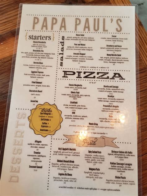 Menu Papa Pauls Brick Oven Pizza Pasta Litchfield Park Az