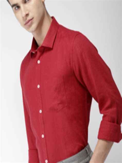 Buy Indian Terrain Men Red Slim Fit Solid Linen Casual Shirt Shirts