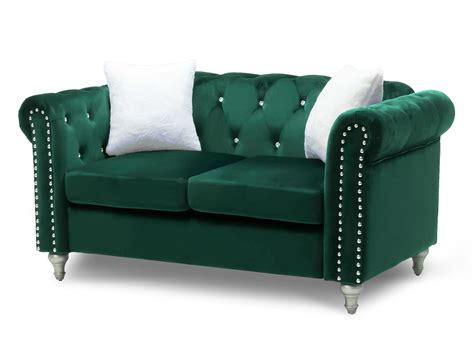 Canape Places Capitonne Chesterfield En Velours Vert Garry Dip