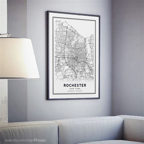 Rochester New York Map Minimalist Map Rochester Ny Print Etsy