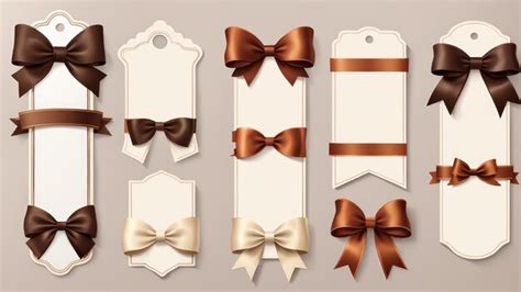 Premium Photo | Collection set of dark brown ribbon banner label elements