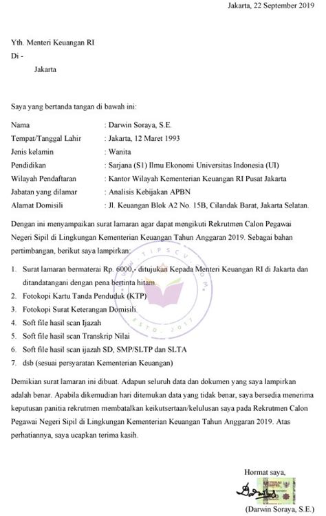 Surat Lamaran Bermaterai Ini Format Surat Lamaran Cpns Dan Pppk 2021