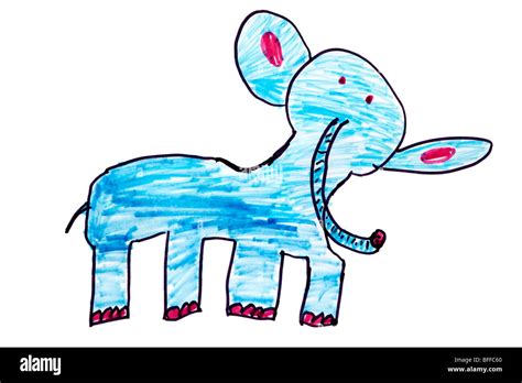 Child`s picture. Blue elephant Stock Photo - Alamy