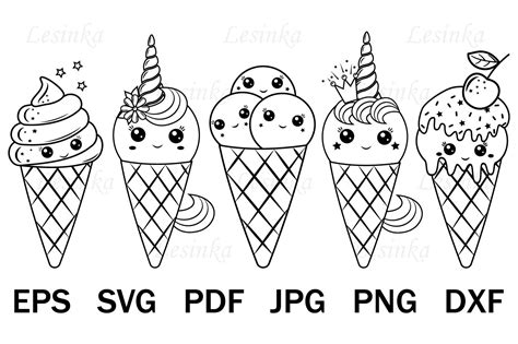 Kawaii Ice Cream Set Svg Clipart Graphic By Lesinka · Creative Fabrica