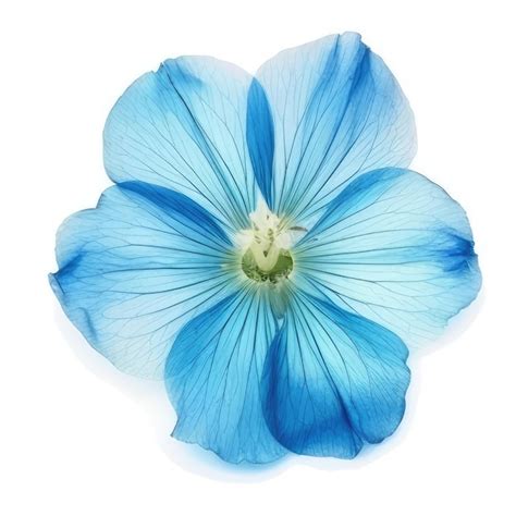 Una Flor Azul Con Un Tallo Verde Y Un Fondo Blanco Foto Premium