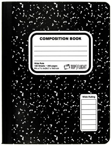 Top Flight Marble Wide Ruled Composition Book 100 Sheets Black