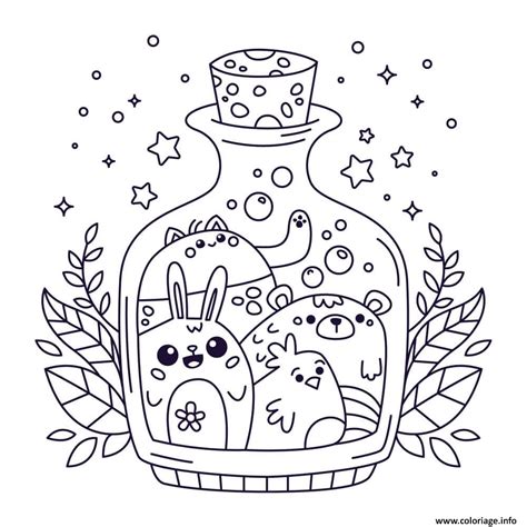 Coloriage kawaii bouteille animaux anti stress - JeColorie.com