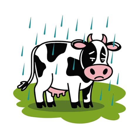 Una vaca mojada y triste en la lluvia Ilustración de clips vectoriales
