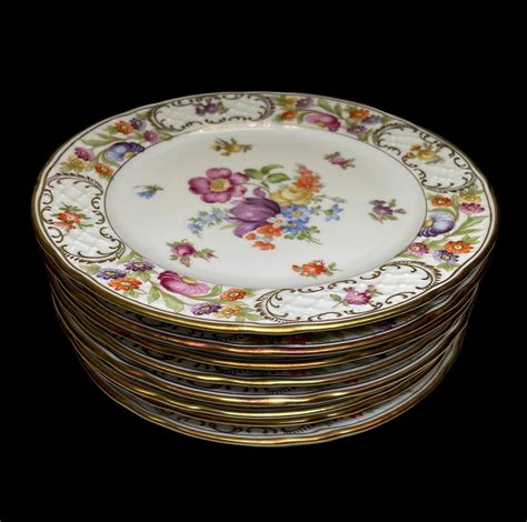 Set Of Eight Dresden Flowers Empress Schumann Bavaria Salad Plates For