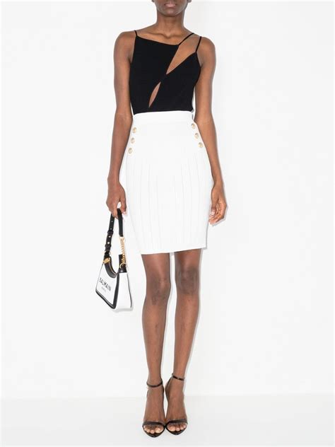 Balmain High Waisted Knitted Skirt White Farfetch