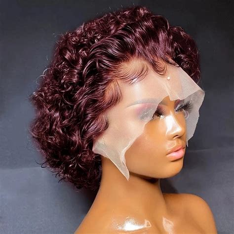 Buy 200 Density 99j Burgundy Short Curly Bob Wigpixie Cut 13x1