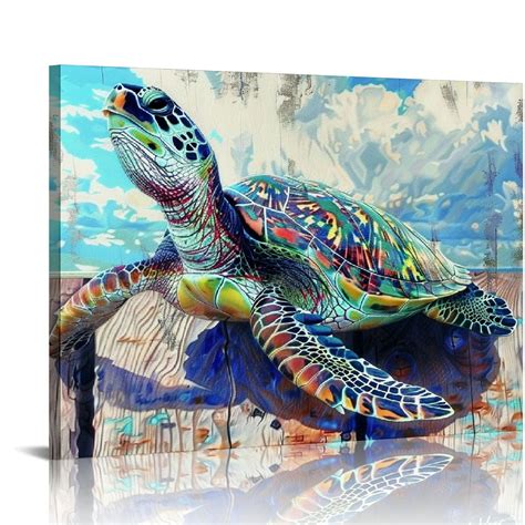 CANFLASHION Sea Turtle Bathroom Wall Decor Canvas Prints Life Teal