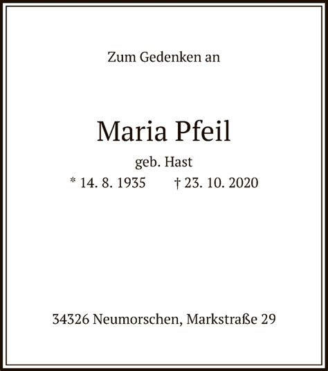 Traueranzeigen Von Maria Pfeil Trauer Hna De