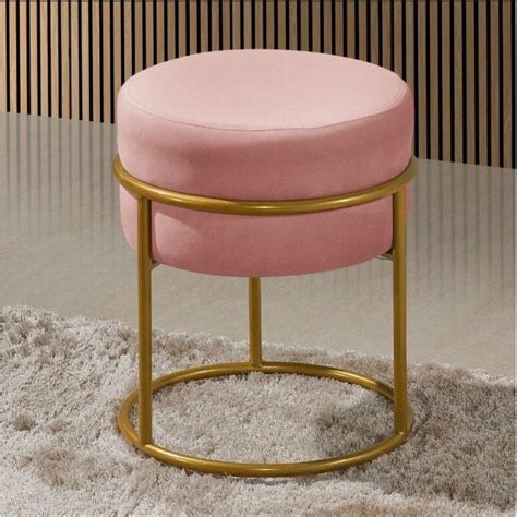 Puff Puf Banqueta Redondo Ferro Dourado Suede Rosa Shopee Brasil