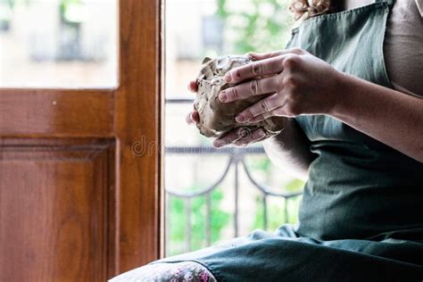 Female Hands Knead Clay Before The Process Stock Photo Image Of