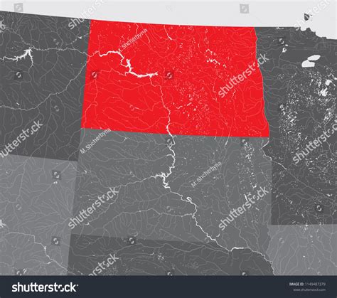 Us States Map North Dakota Rivers Stock Vector (Royalty Free ...