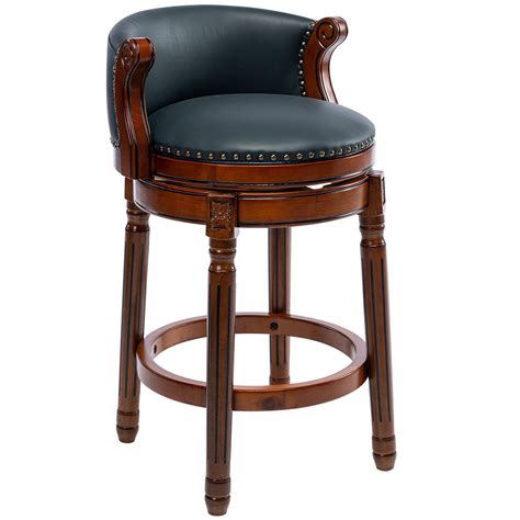 World Menagerie Elkton Wooden Counter Stool Genuine Leather Swivel