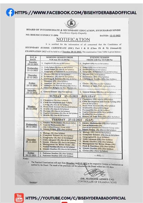 Bise Hyderabad Ssc Nd Annual Exams Datesheet Result Pk