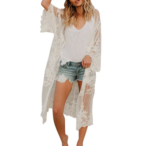 Nishuihan Womens Lace Cardigan Floral Open Front Crochet Sheer Mesh