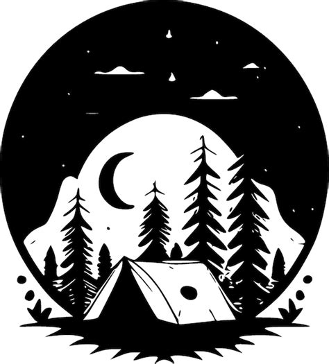 Camping blanco y negro icono aislado ilustración vectorial Vector Premium