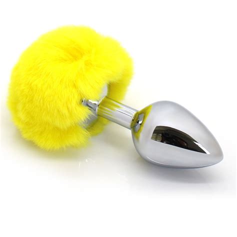 Plug Anal Em Metal Liso Pompom Coelho Amarelo Cm Loja Pimenta